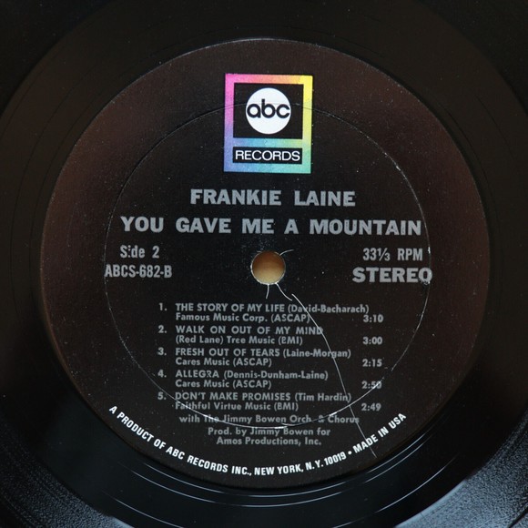 Frankie Laine – You Gave Me A Mountain - 1969 Country - 12" Vinyl LP ABCS-682 VG - Picture 6 of 8